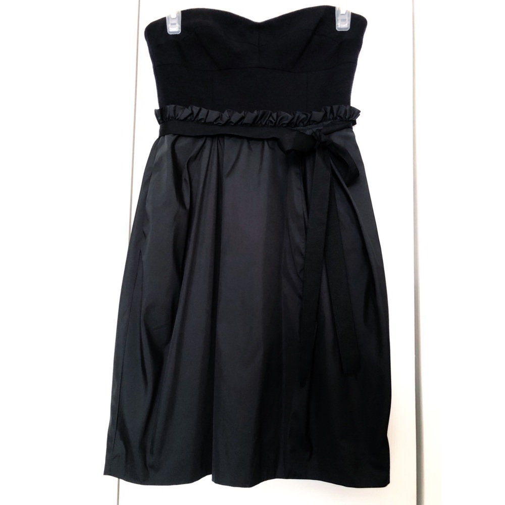 BCBG MaxAzria Black Strapless Dress with Ribbon Waist Tie Front